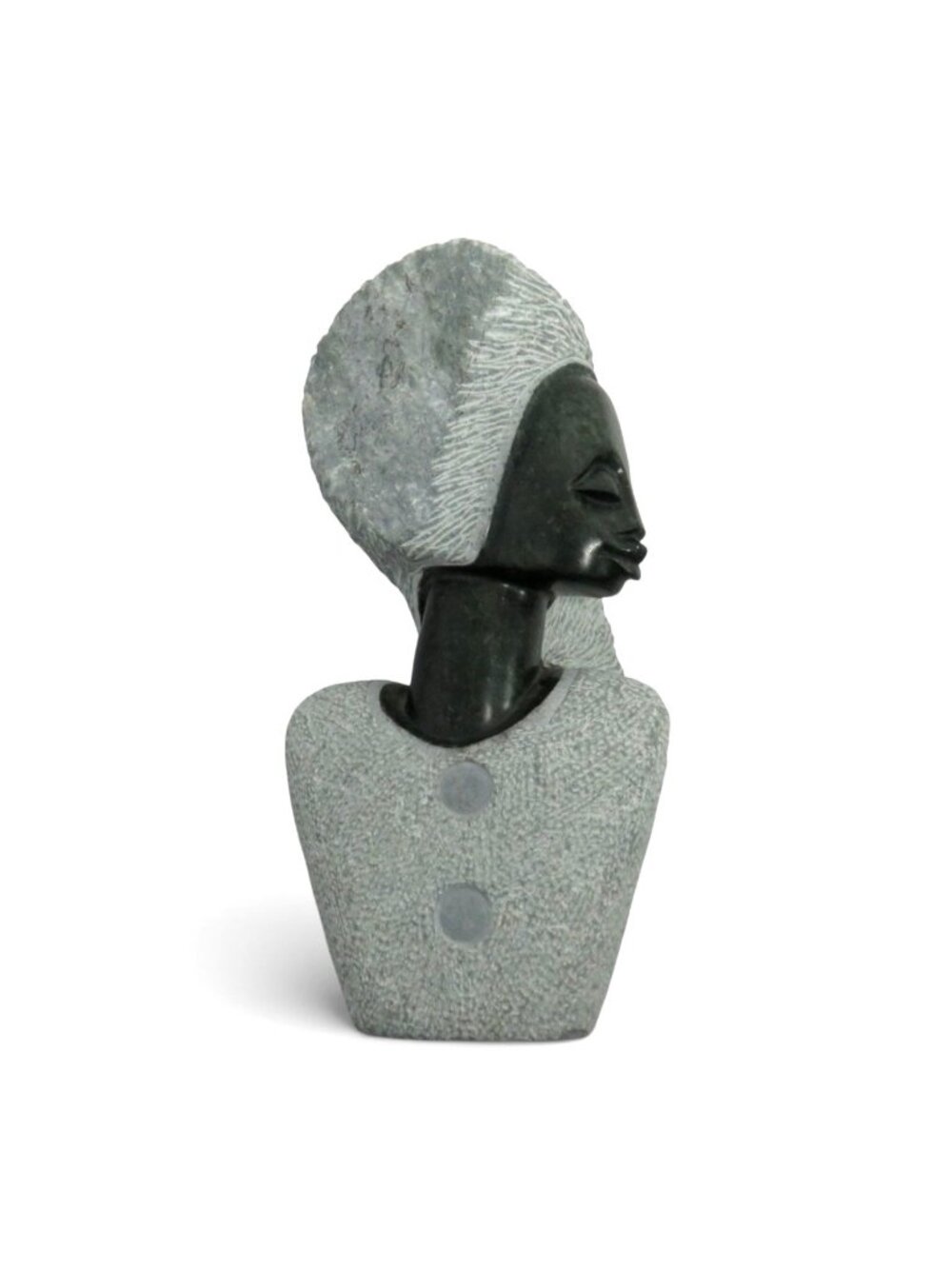 Female Bust Sculpture Hand Carved Stone Gray Green Heavy 12"